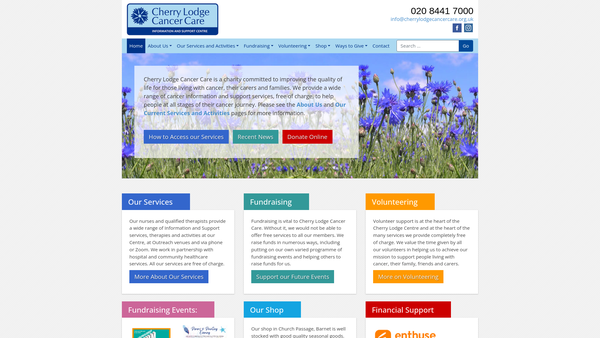 Screenshot of the Cherry Lodge Cancer Care website