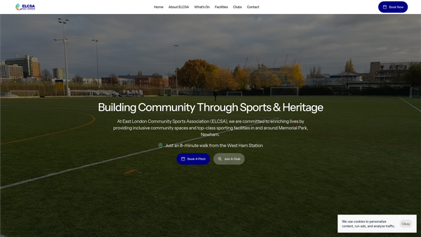 Screenshot of the East London Community Sports Association website