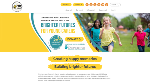 Screenshot of the The Honeypot Children's Charity website