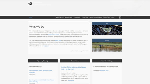 Screenshot of the Berkshire Ornithological Club website