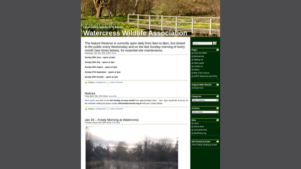 Screenshot of the Watercress Wildlife Association website