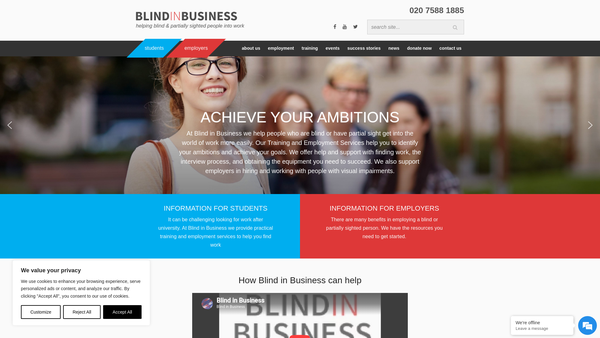 Screenshot of the Blind In Business Trust website