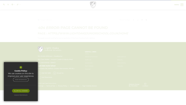 Screenshot of the Light Oaks School Parent Teacher Fellowship website