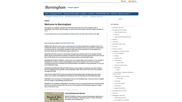 Screenshot of the Barningham Village Hall website