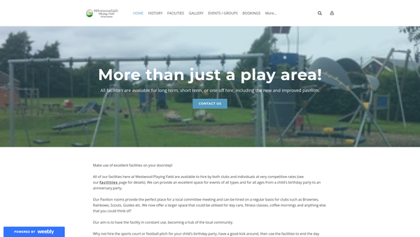 Screenshot of the Westwoodside Playing Fields Association website