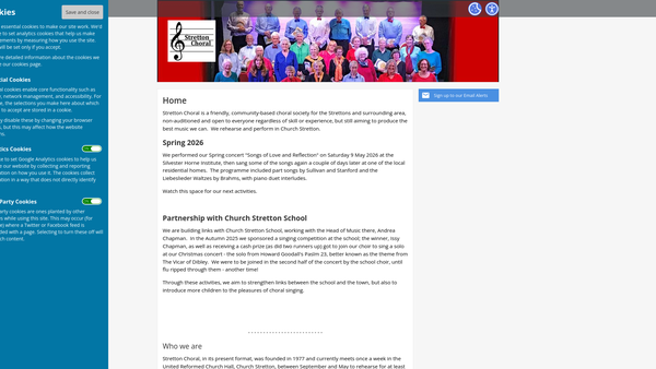 Screenshot of the Stretton Choral Society website