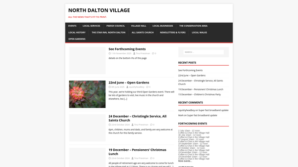Screenshot of the North Dalton Village Hall website