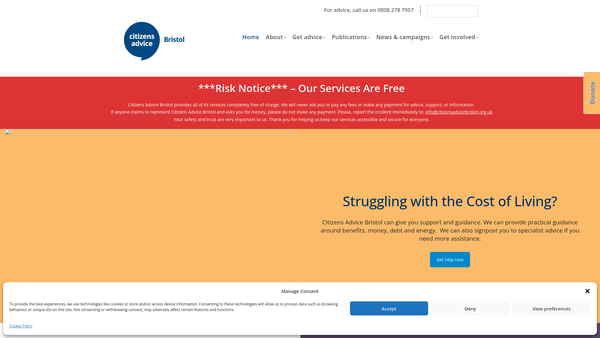Screenshot of the Bristol Citizens Advice Bureau website