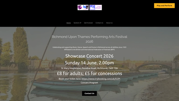 Screenshot of the Richmond Upon Thames Performing Arts Festival website