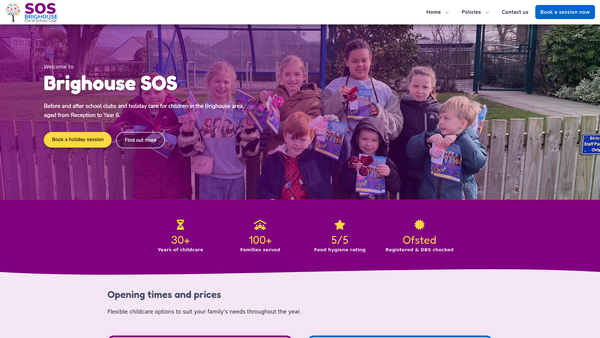 Screenshot of the Brighouse School's Out Scheme For Parents And Employers website