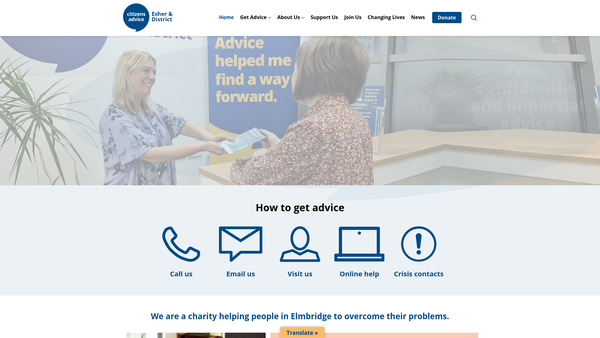 Screenshot of the The Esher And District Citizens Advice Bureau website