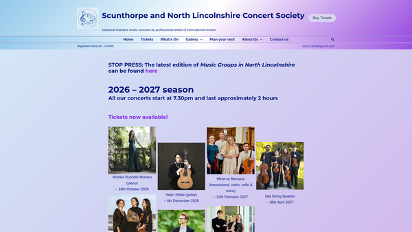 Screenshot of the The Scunthorpe And North Lincolnshire Concert Society website