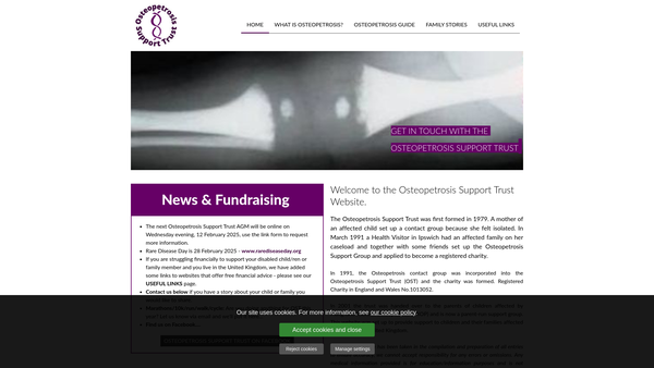 Screenshot of the The Osteopetrosis Support Trust website