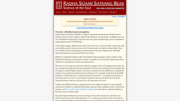Screenshot of the Radha Soami Satsang Beas British Isles website