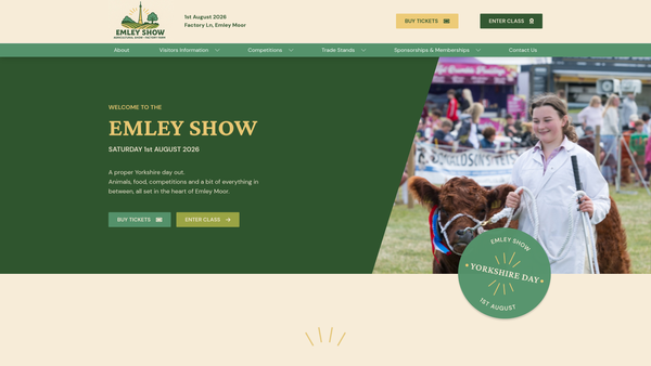 Screenshot of the Emley Show Society website