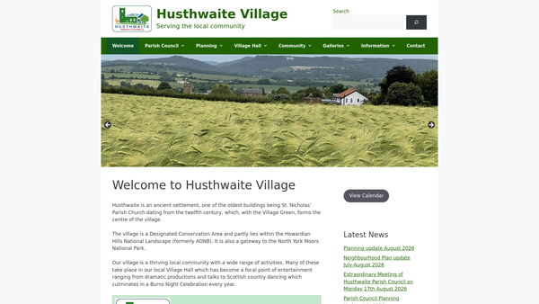 Screenshot of the Husthwaite Village Hall website