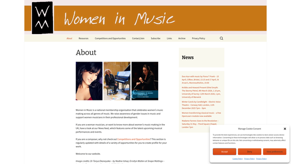 Screenshot of the Women In Music website