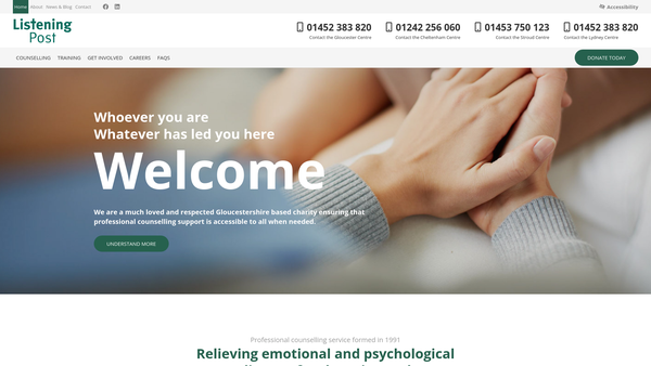 Screenshot of the Listening Post Counselling Service Limited website