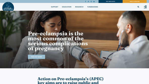 Screenshot of the Action On Pre-Eclampsia website