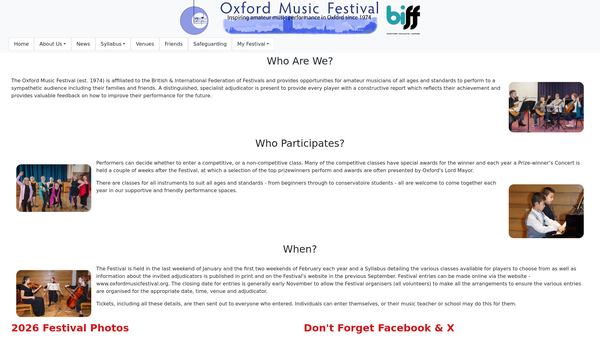 Screenshot of the Oxford Music Festival website