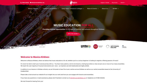 Screenshot of the Kirklees Music School website