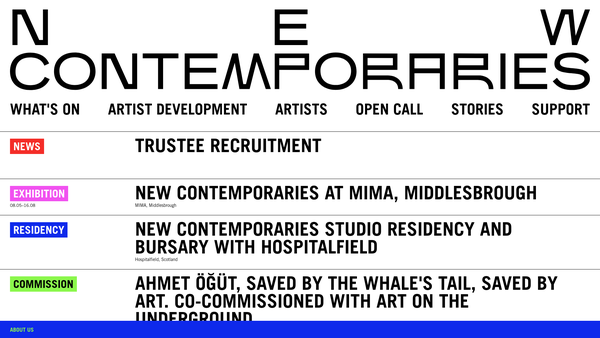 Screenshot of the New Contemporaries (1988) Limited website