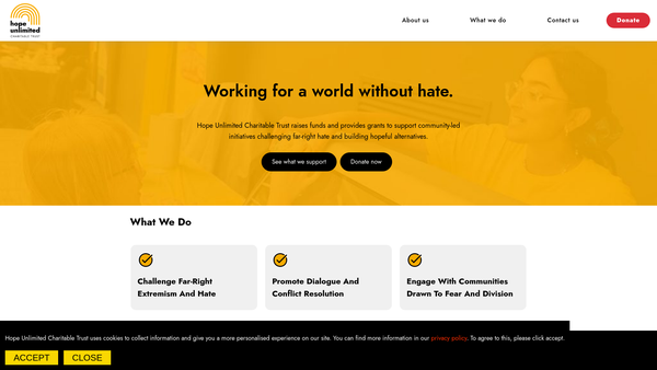 Screenshot of the HOPE Unlimited Charitable Trust website