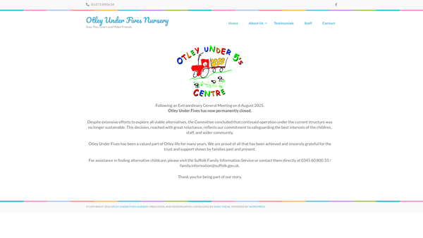 Screenshot of the Otley Under Fives Centre website