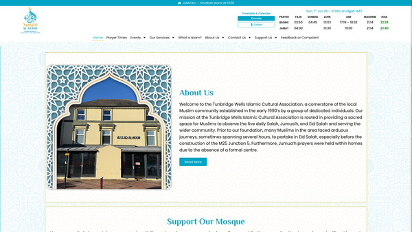 Screenshot of the Tunbridge Wells Islamic And Cultural Association website