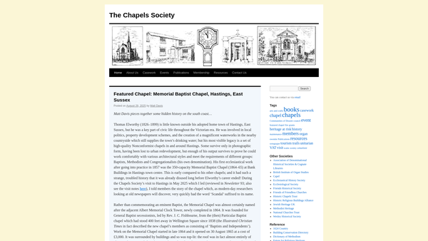 Screenshot of the The Chapels Society website