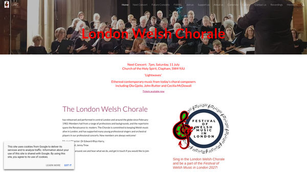 Screenshot of the London Welsh Chorale (Coral Cymry Llundain) website