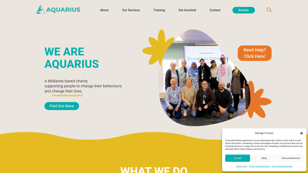 Screenshot of the Aquarius Action Projects website
