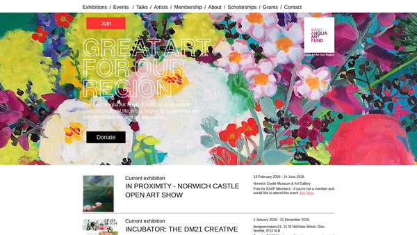 Screenshot of the East Anglia Art Fund website