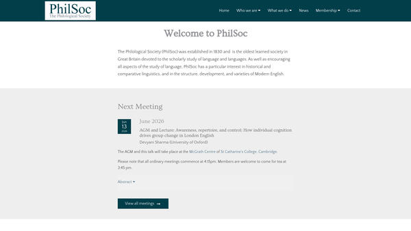 Screenshot of the The Philological Society website
