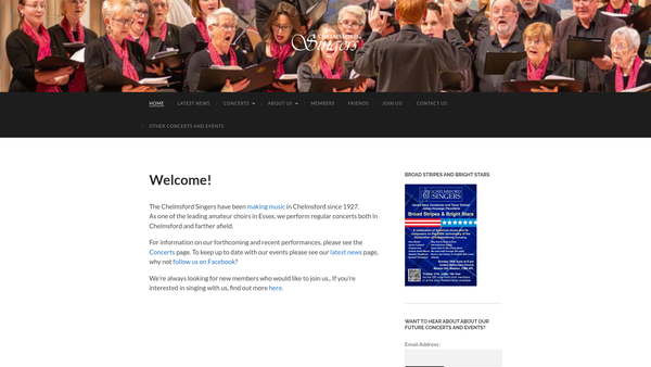 Screenshot of the The Chelmsford Singers website
