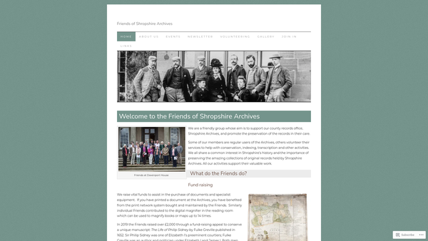 Screenshot of the Friends Of Shropshire Archives website