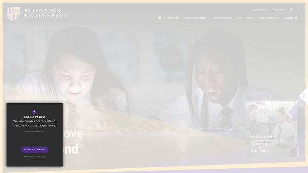 Screenshot of the Holland Park Primary School PTA website