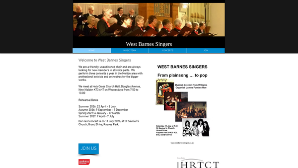 Screenshot of the West Barnes Singers website
