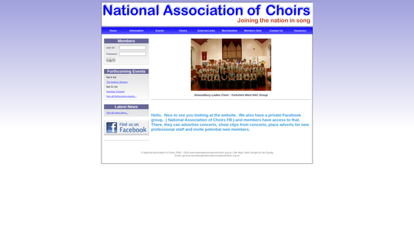 Screenshot of the The National Association Of Choirs website