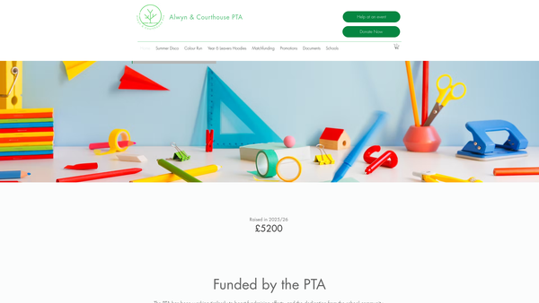 Screenshot of the Alwyn And Courthouse Schools Parent Teacher Association website