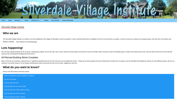 Screenshot of the Silverdale Village Institute website