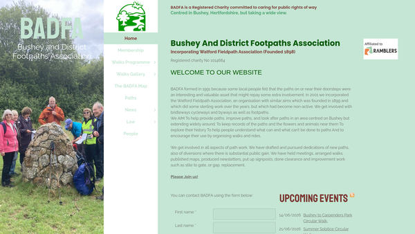 Screenshot of the Bushey And District Footpaths Association website