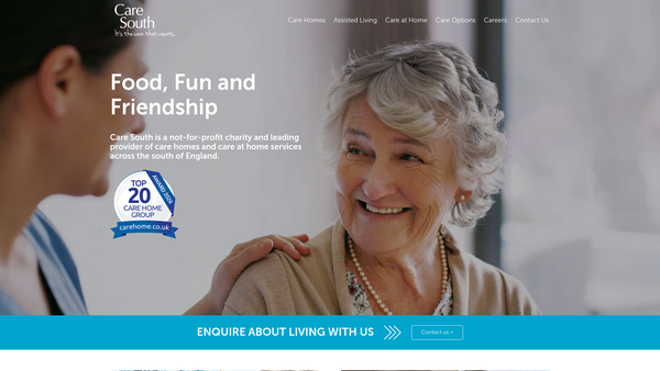 Screenshot of the Care South website