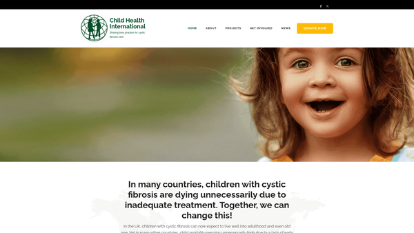 Screenshot of the Child Health International website