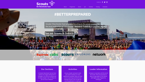 Screenshot of the Greater Manchester East County Scout Council website