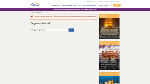 Screenshot of the Kent Ramgarhia Darbar (Gurdwara) website