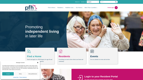 Screenshot of the Pickering And Ferens Homes website