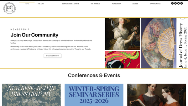 Screenshot of the Association Of Dress Historians website