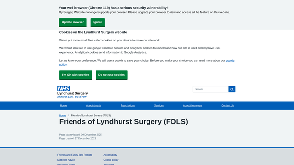Screenshot of the Friends Of Lyndhurst Surgery (Fols) Fund website