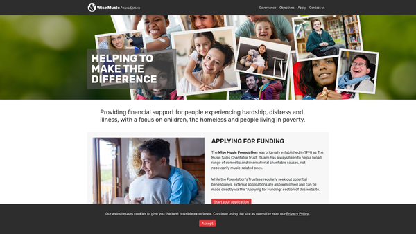 Screenshot of the Wise Music Foundation website